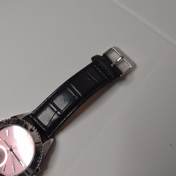 Silver Tone And Pink Strada Watch With Black Band - Picture 3 of 8